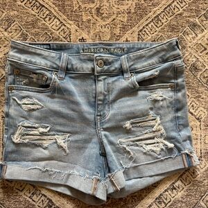 American Eagle Outfitters Distressed Light Blue Jean Shorts